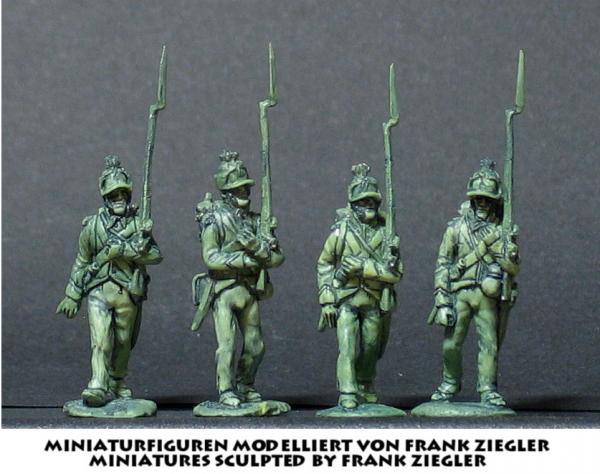 Französische leichte Infanterie (Chasseurs) in Kleber uniform marschierend