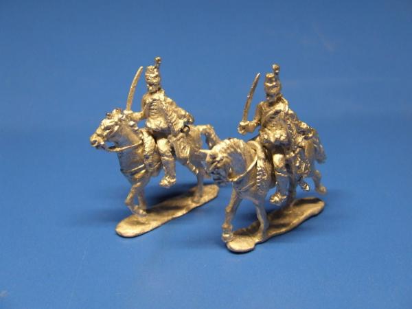 Französische Husaren, Offizier und Husar, anreitend